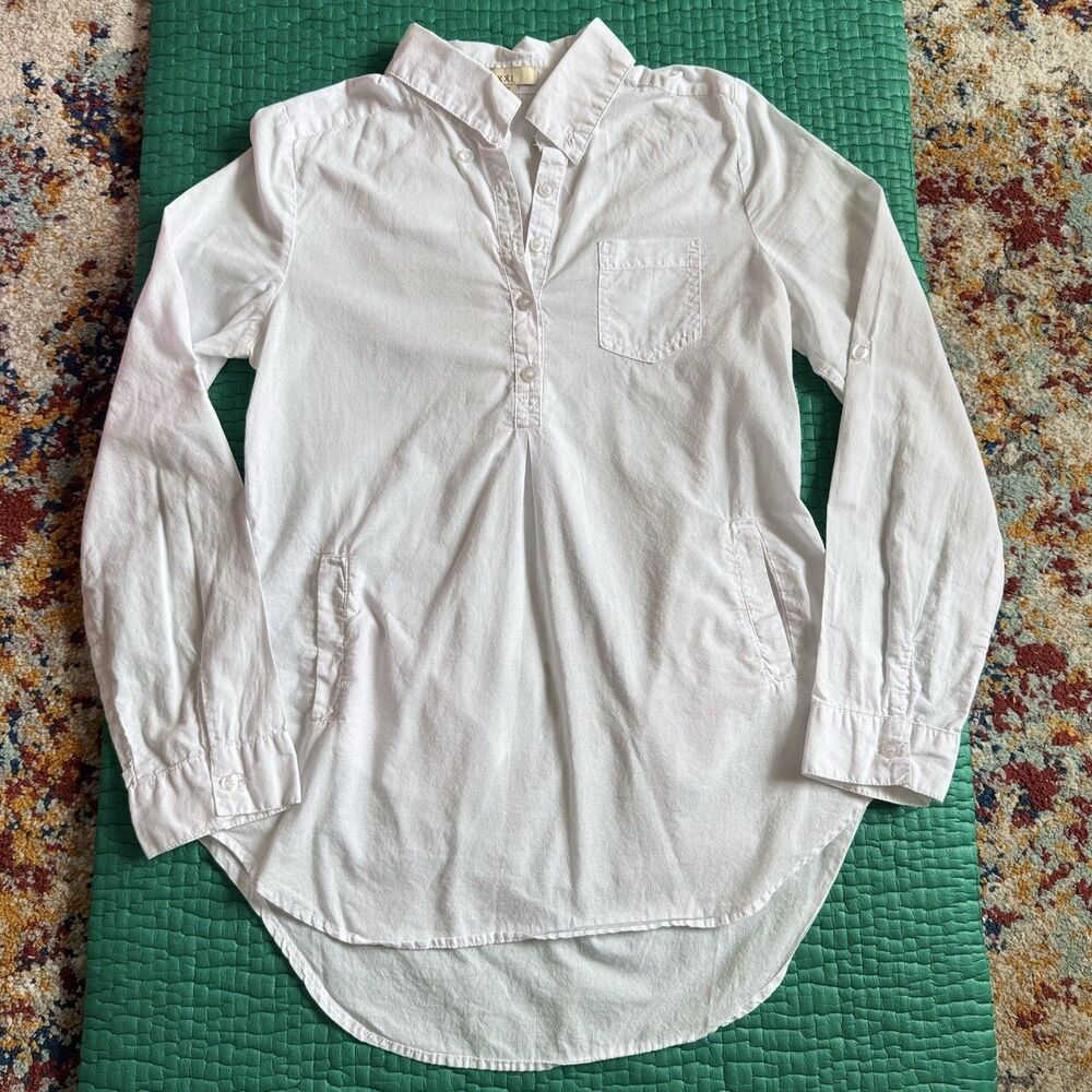 Vintage XXI FOREVER 21 White 1/2 Button Up Roll Tab Sleeve Sz S Y2K Boho Pockets